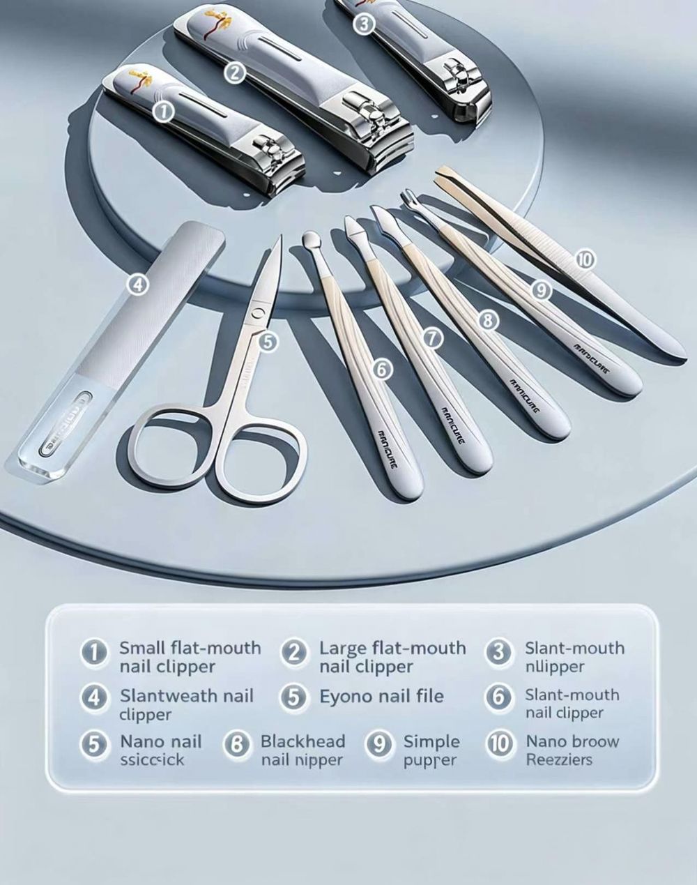 Professional 10-Piece Manicure Set Tools Display