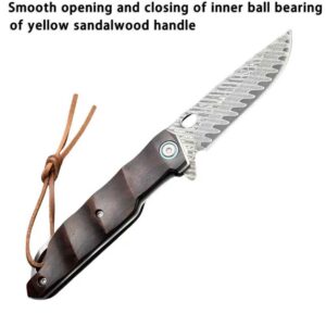 VG10 Damascus Wood Handle Folding Knife Open View